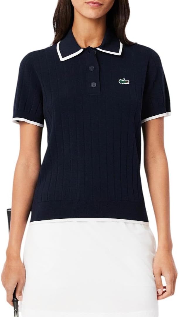 

Lacoste женский спортивный короткий рукав поло воротник гольф свитер, Navy Blue/Flour