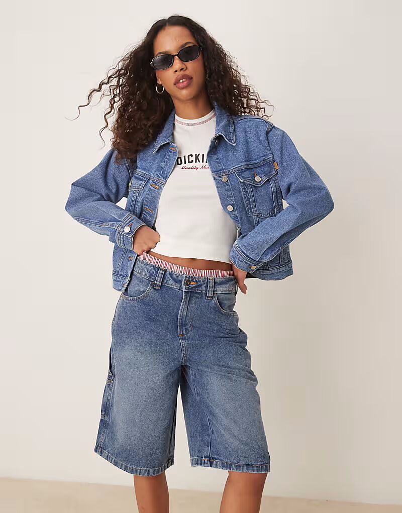 

Джинсовые рабочие шорты Dickies в стиле плотника, цвет rinsed blue с эффектом выцветания
