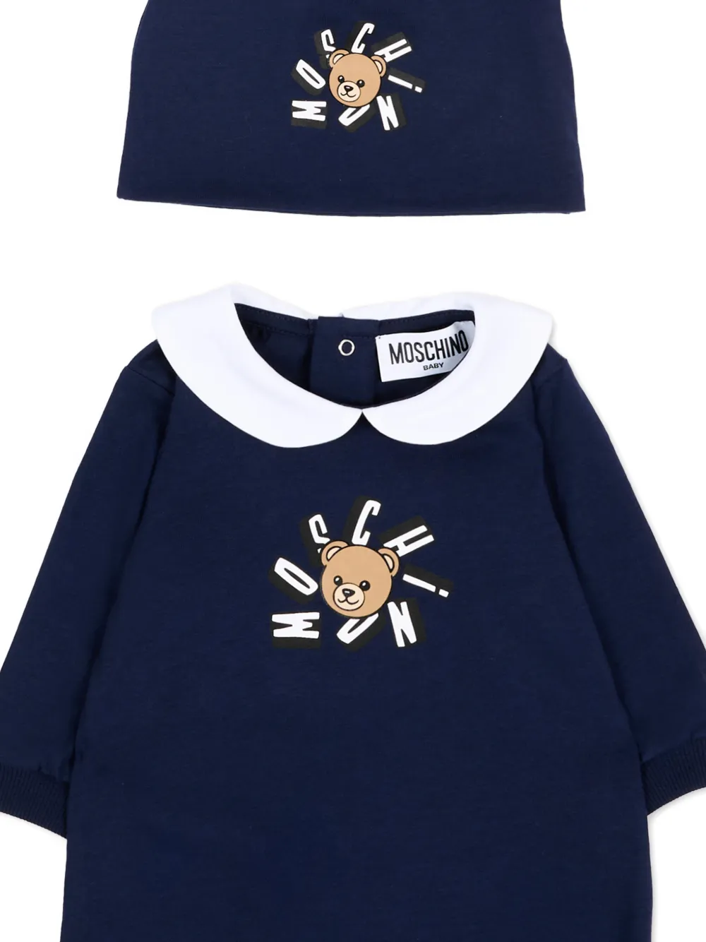 Комплект детских боди с аппликацией мишки Moschino Kids, синий — фото 3