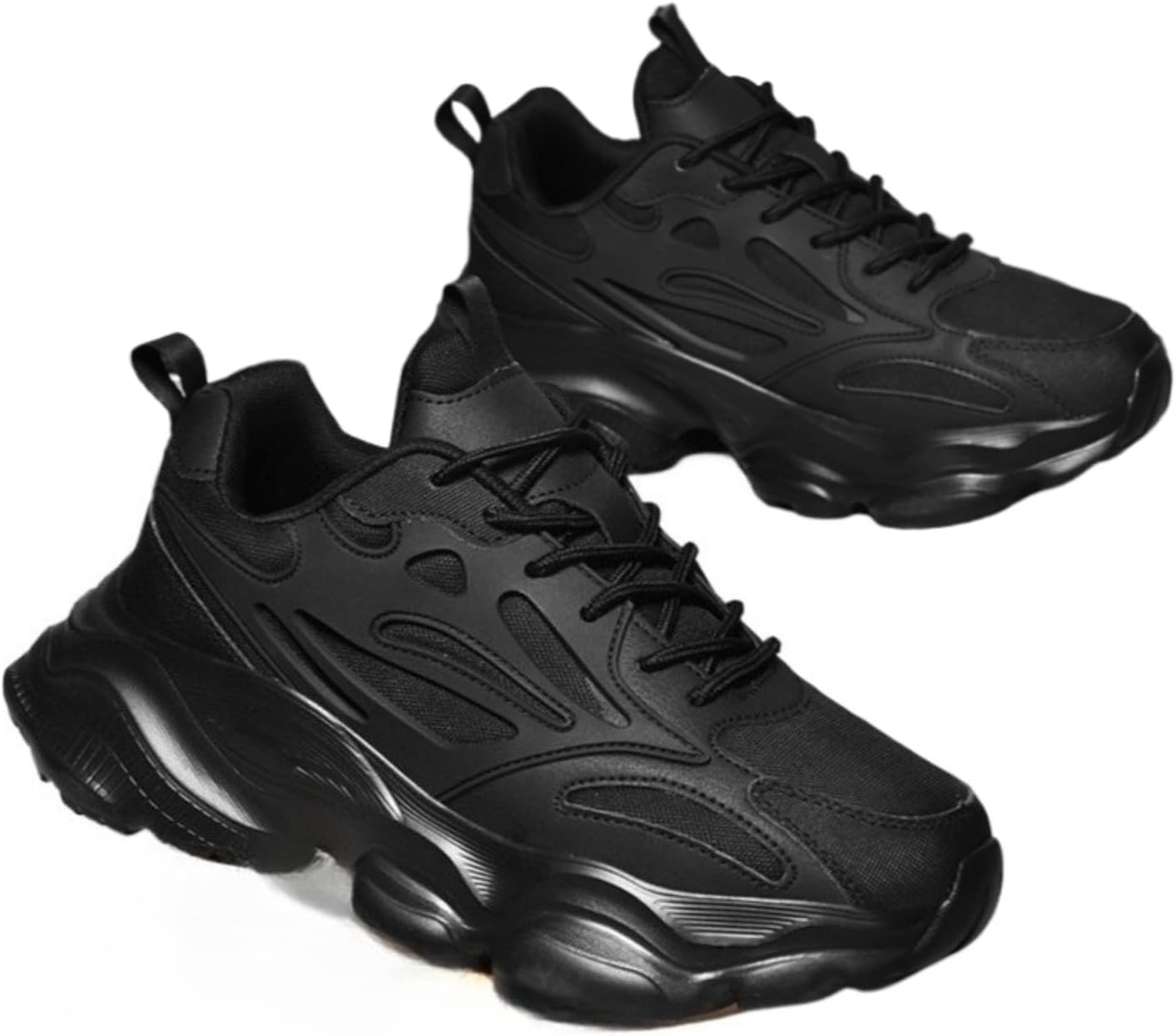 

Мужские кроссовки с рифленой подошвой против скольжения, шнуровкой для увеличения роста, прогулочные, из прочной искусственной кожи, повседневные спортивные обувь для мужчин Azttoztto, черный