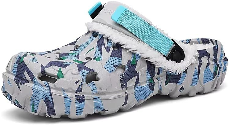 

Сабо для мужчин и женщин, садовая обувь на подкладке из искусственного меха, зимняя теплая садовая обувь с регулируемым ремешком, нескользящие домашние и уличные тапочки Lewhosy, голубой