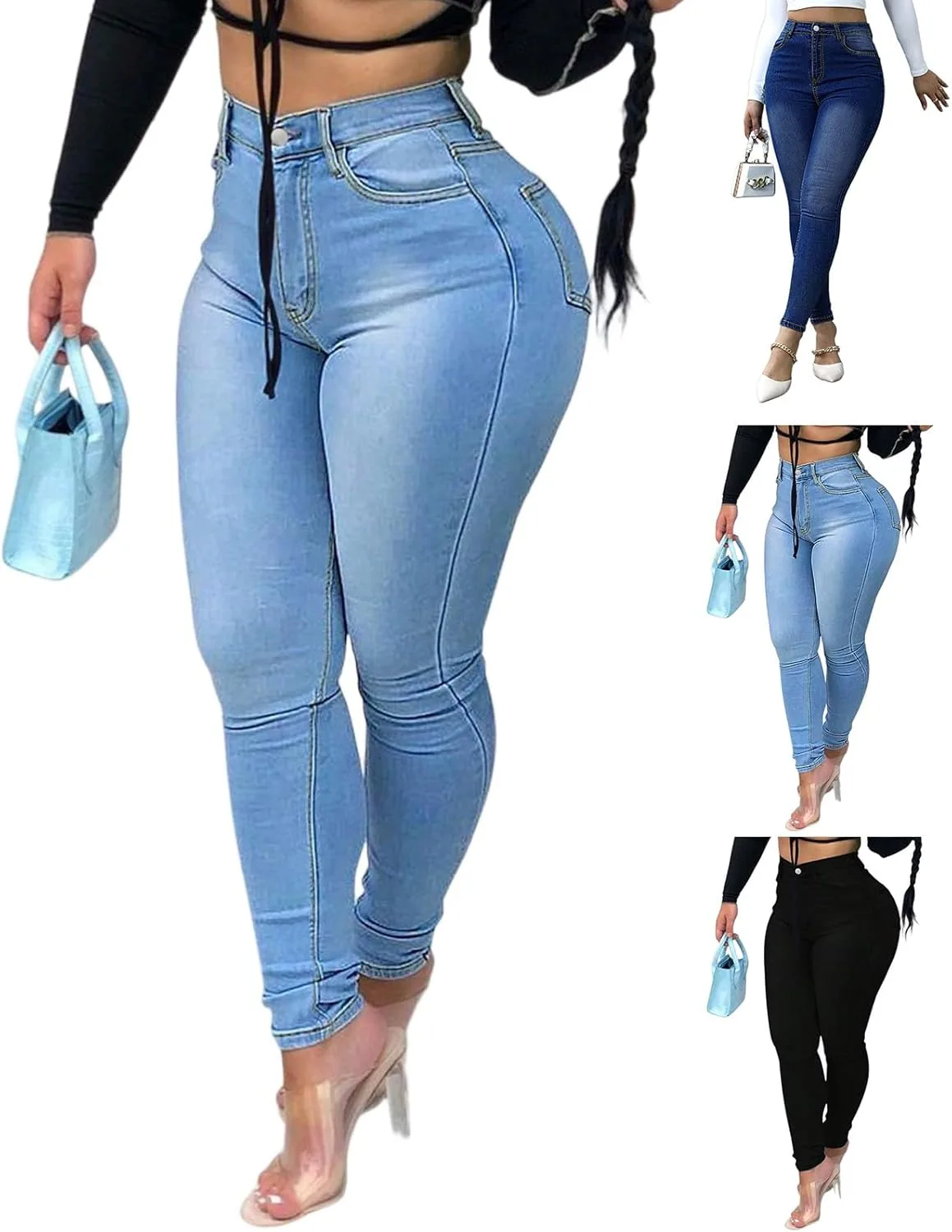 

Женские джинсы-леггинсы с высокой посадкой и карманами chaktkglok