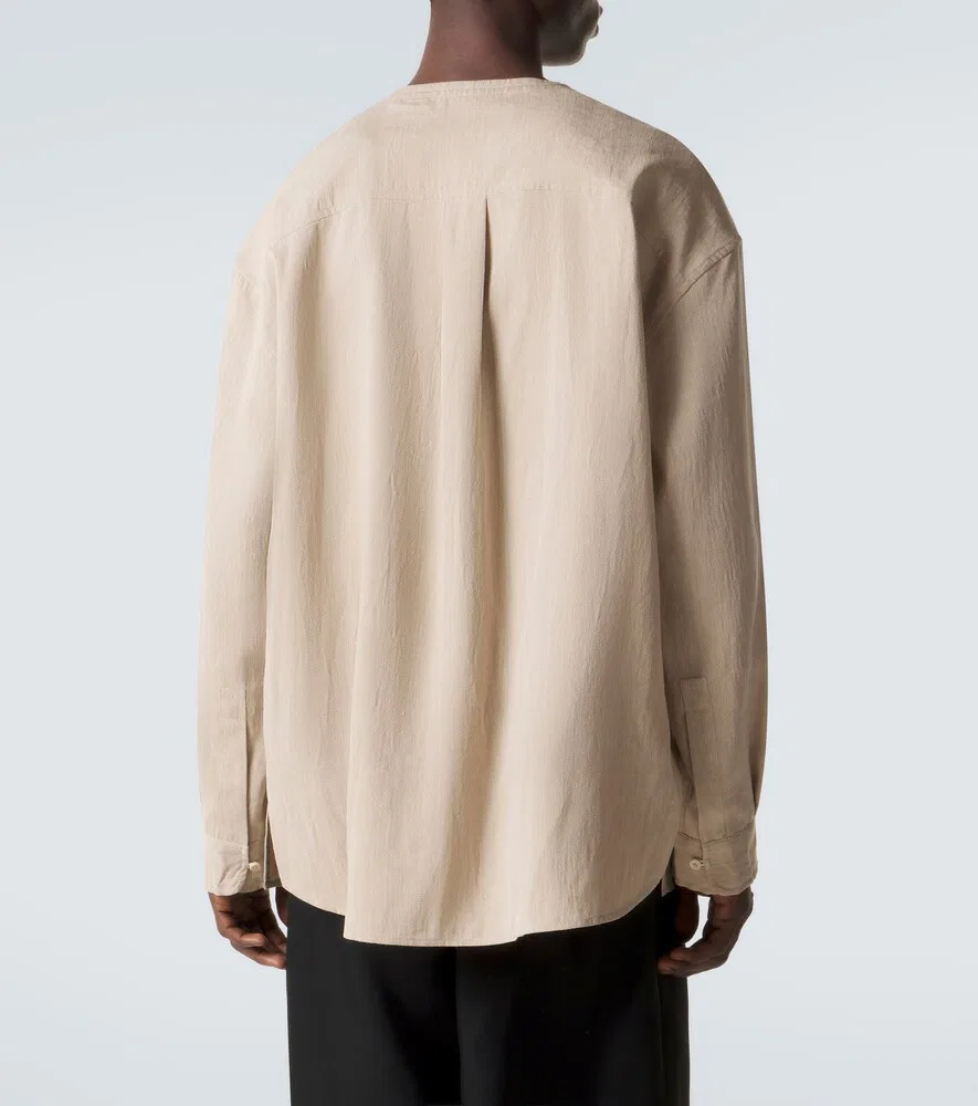 Рубашка Pastro с узором «елочка» из смесового льна Jacquemus, бежевый — фото 4