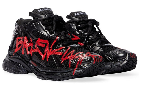 Кроссовки runner graffiti sneakers 'black and red mesh and nylon' Balenciaga, черный — фото 3