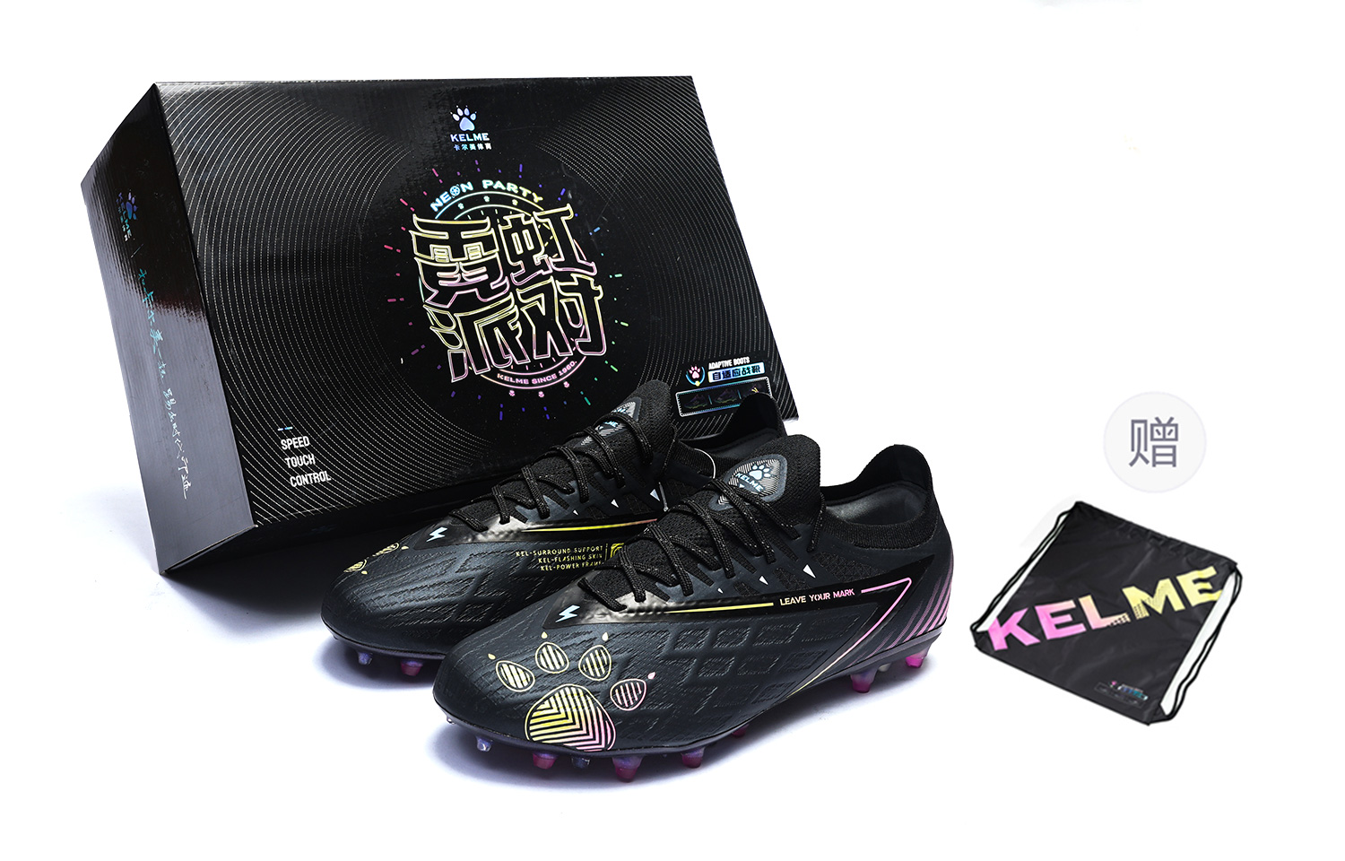 KELME Футбольные бутсы Glimpse MG с короткими шипами, для искусственного и натурального грунта, с амортизацией, нескользящие, унисекс, черные