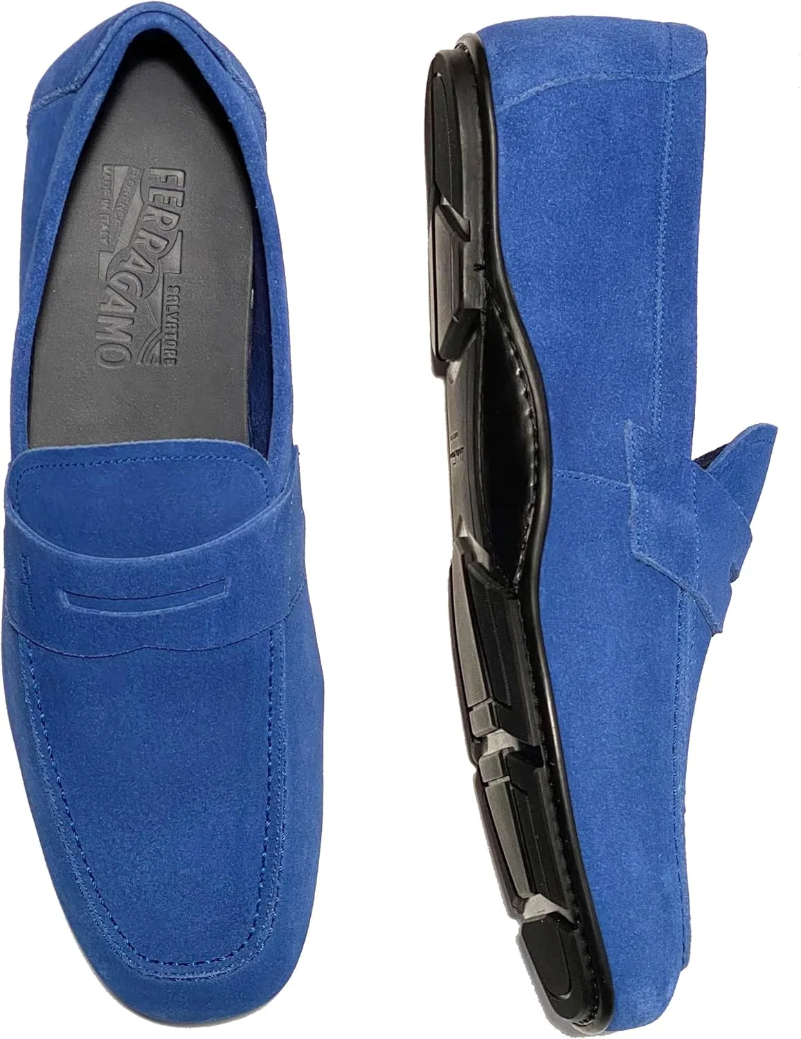 Лоферы из замши Salvatore Ferragamo, синие — фото 2