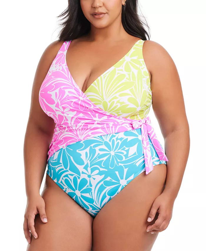 

Купальник Sock It To Me Plus Size с завязками по бокам Bleu by Rod Beattie, мультиколор
