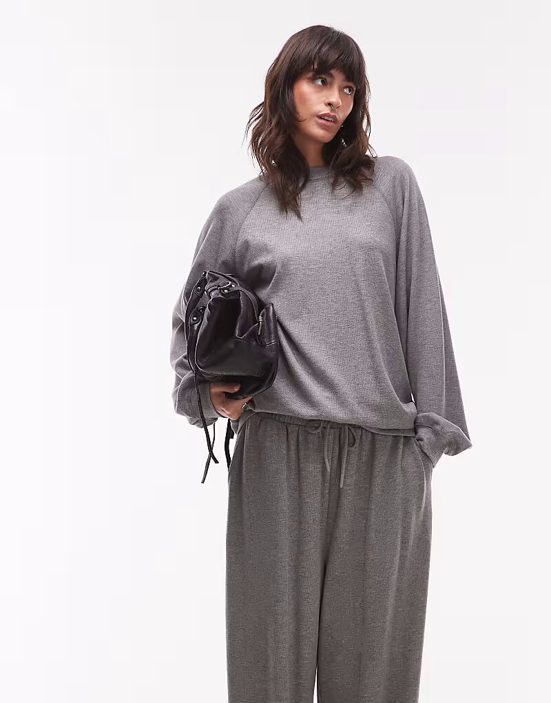 

Толстовка премиум-класса с резинкой реглан серого цвета Topshop