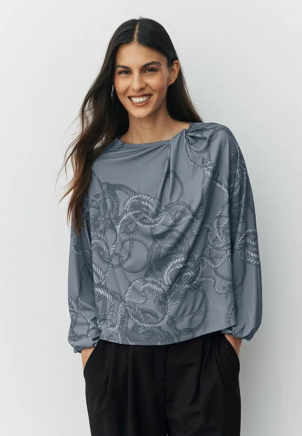 Блузка прямого кроя с перекрученным воротником и длинными рукавами Next, Grey Rope Print