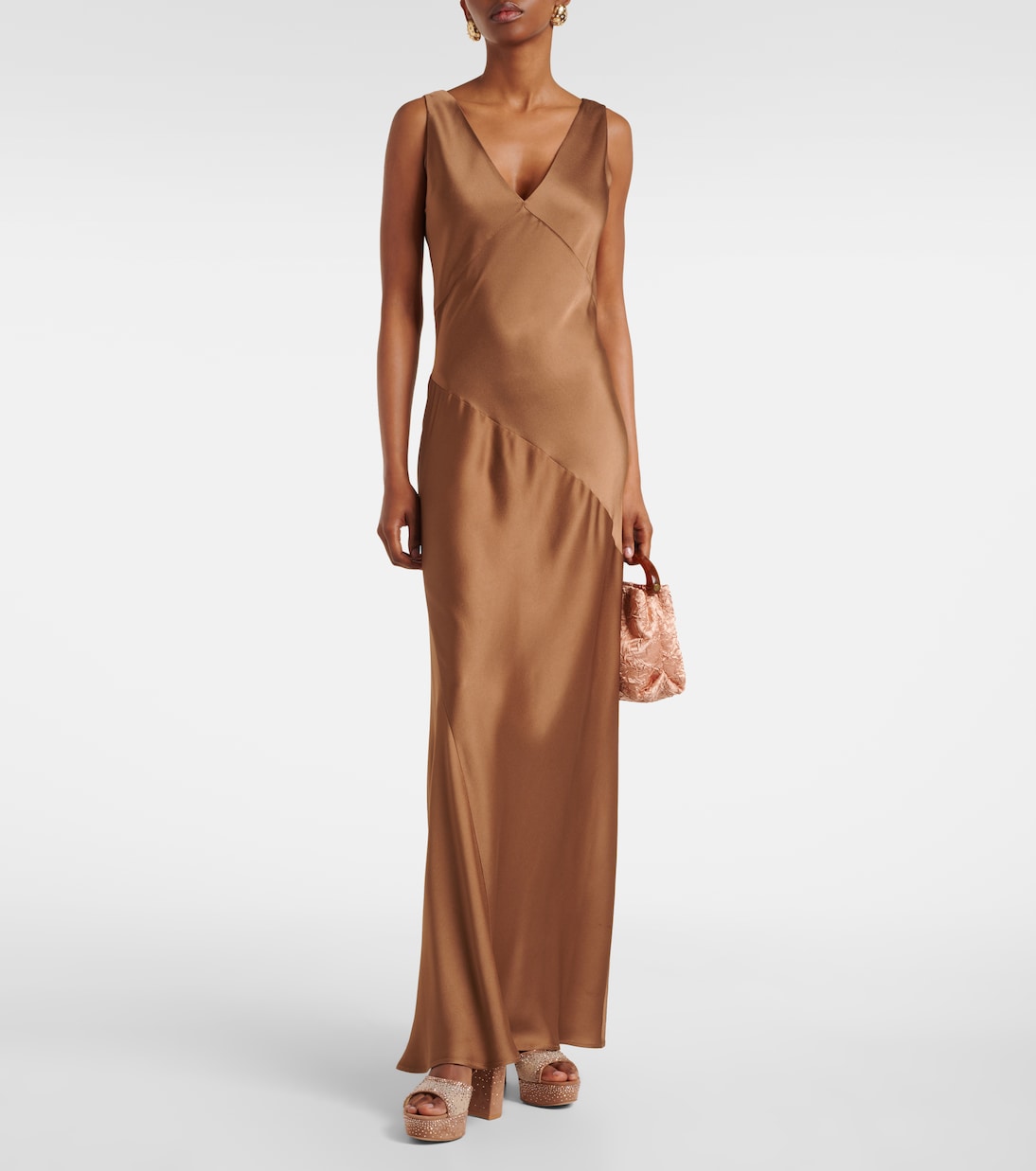Босоножки на платформе из органзы и замши Gianvito Rossi, Praline+Nude — фото 3