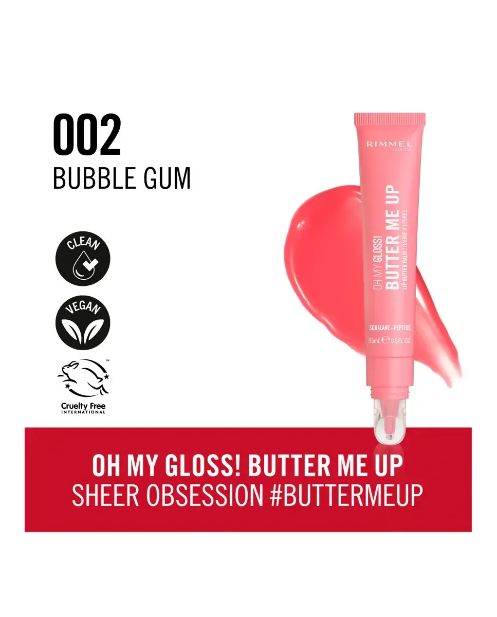 Блеск для губ Oh My Gloss Butter Me Up Lip Care London Rimmel, 002 Bubble Gum — фото 4