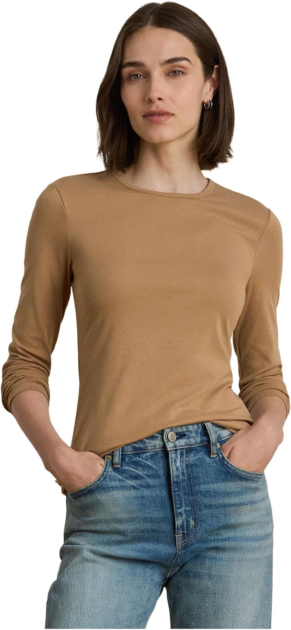 

Топ Lauren Ralph Lauren Cotton-Blend Long-Sleeve Top, цвет Classic Camel