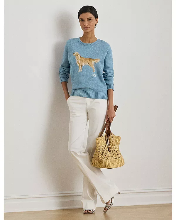 Вязаный свитер с изображением золотистого ретривера в технике интарсии Ralph Lauren, Blue/Heather — фото 2