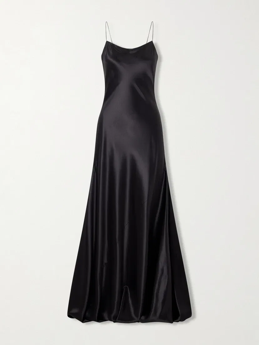Драпированное платье из шелкового атласа Alaïa, черный
