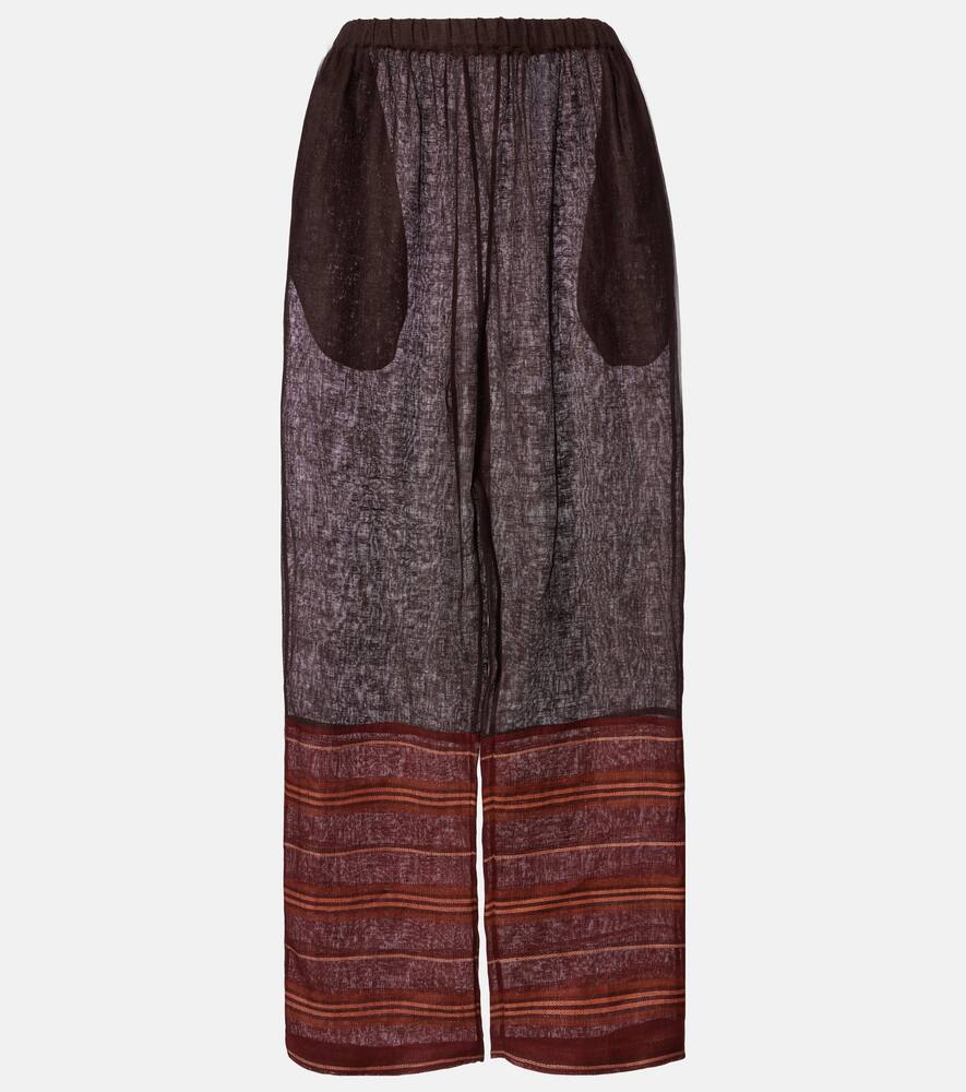 

Полосатые укороченные льняные брюки Tory Burch, Dark Chocolate