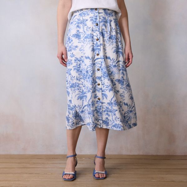 

Женская юбка миди на пуговицах спереди Lc Lauren Conrad, цвет blue tropical toile