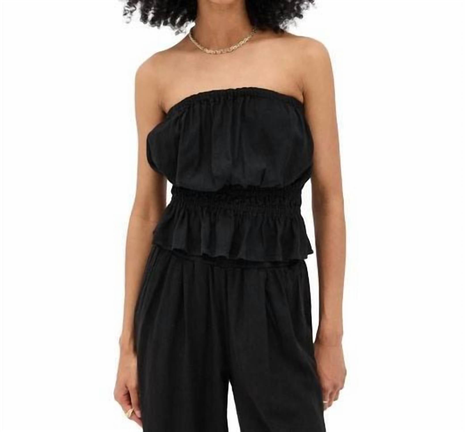 

Stateside Укороченный льняной топ-бандо черного цвета