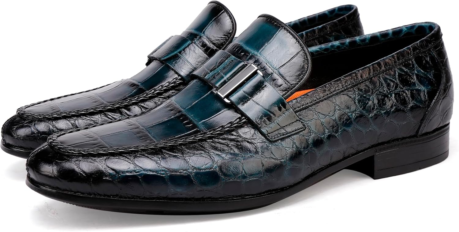 

Мужские туфли-лоферы из натуральной кожи, слипоны с тиснением под крокодила, удобной стелькой для свадеб и официальных мероприятий Golden Coxes Family, зеленый