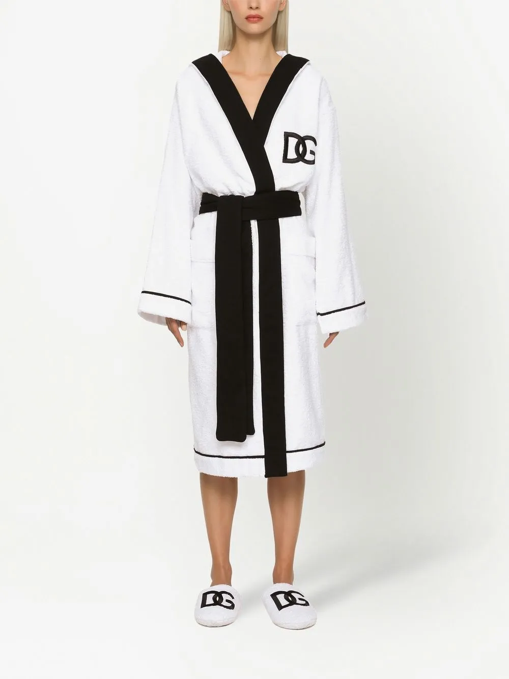 Халат с поясом и вышитым логотипом DOLCE & GABBANA, белый — фото 3