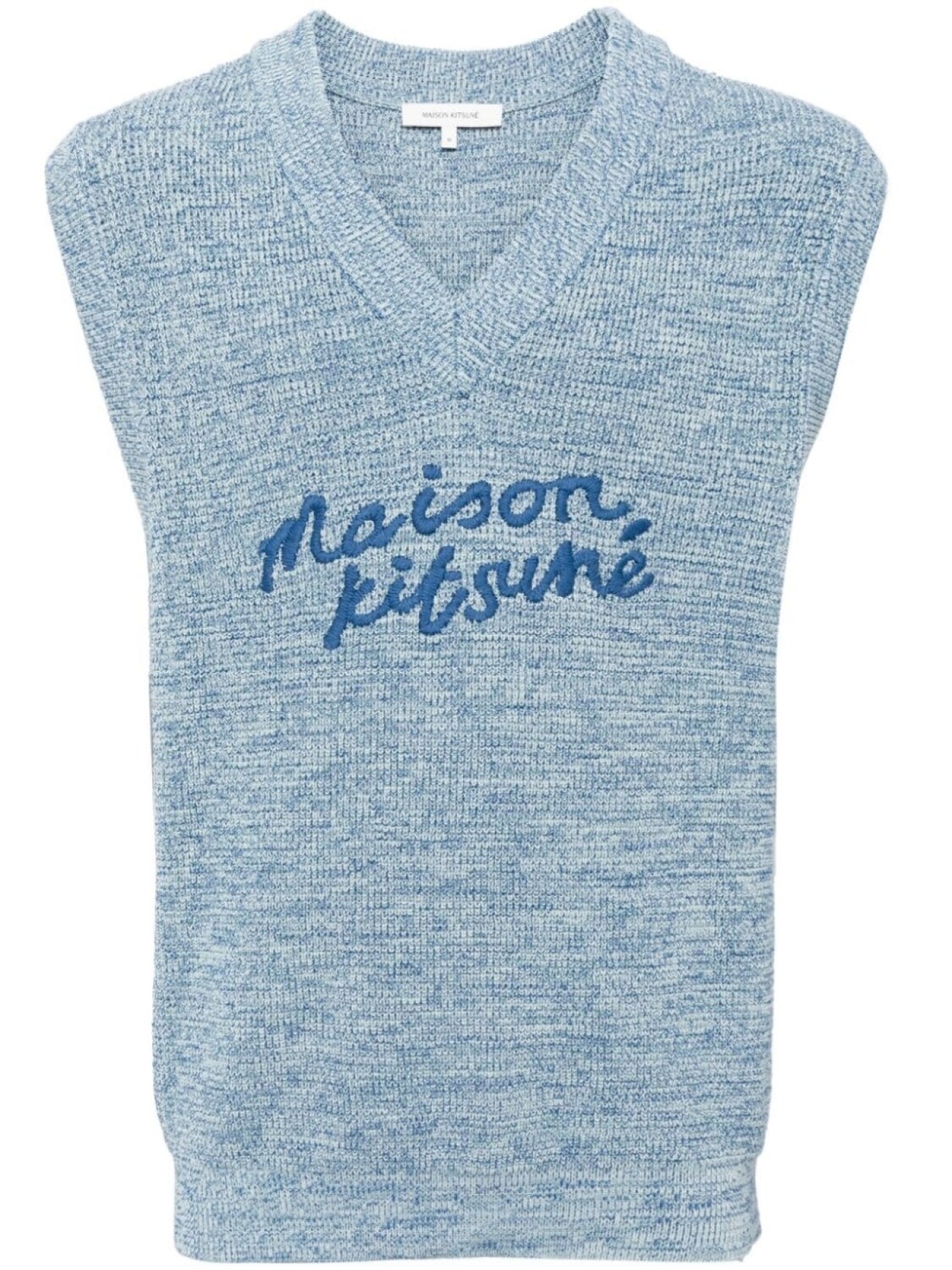 

Maison Kitsuné топ с V-образным вырезом и вышитым логотипом, синий