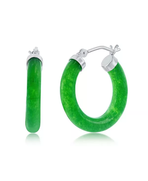 

Серьги-Кольца из стерлингового серебра с нефритом 25 мм Caribbean Treasures, green