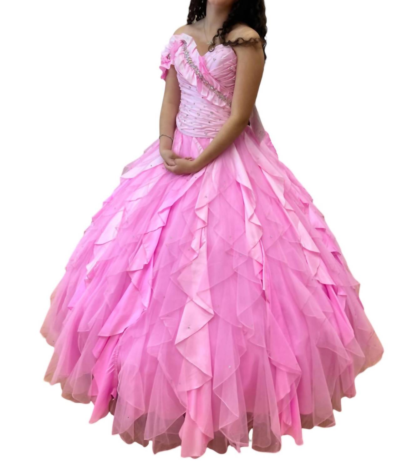 

Платье Quinceañera с открытыми плечами в ярко-розовом цвете Mary's Bridal