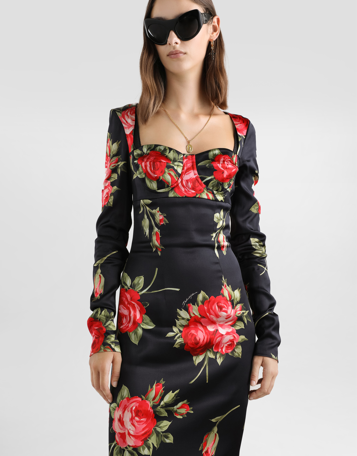 Платье-футляр с принтом "букет роз" DOLCE & GABBANA, мультиколор — фото 4