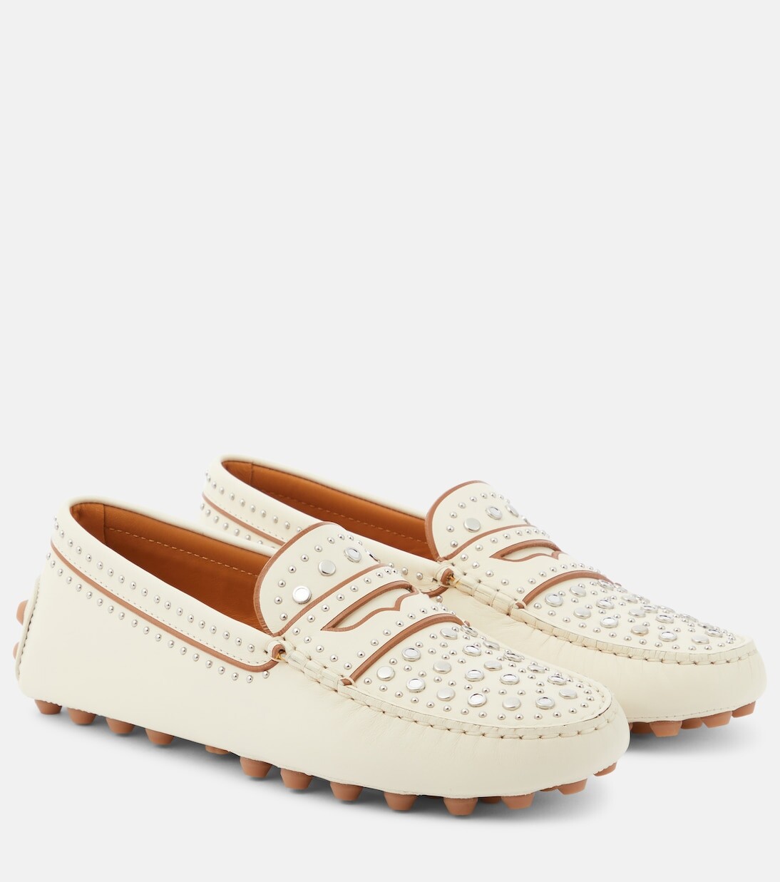 Кожаные мокасины gommino с заклепками Tod'S, белый