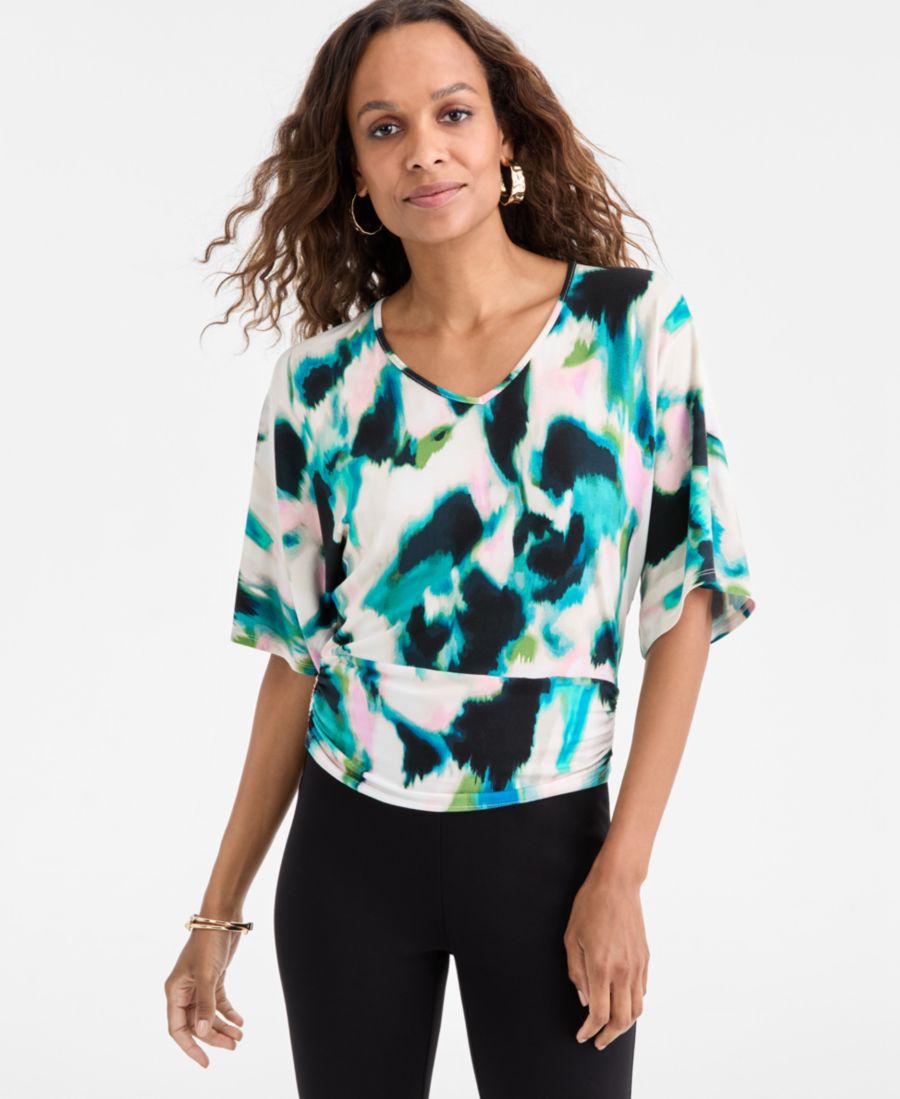 

Укороченная блузка с рукавами-летучей мышью и акварельным принтом, эксклюзивно для Macy's INC International Concepts, Meera Abstract