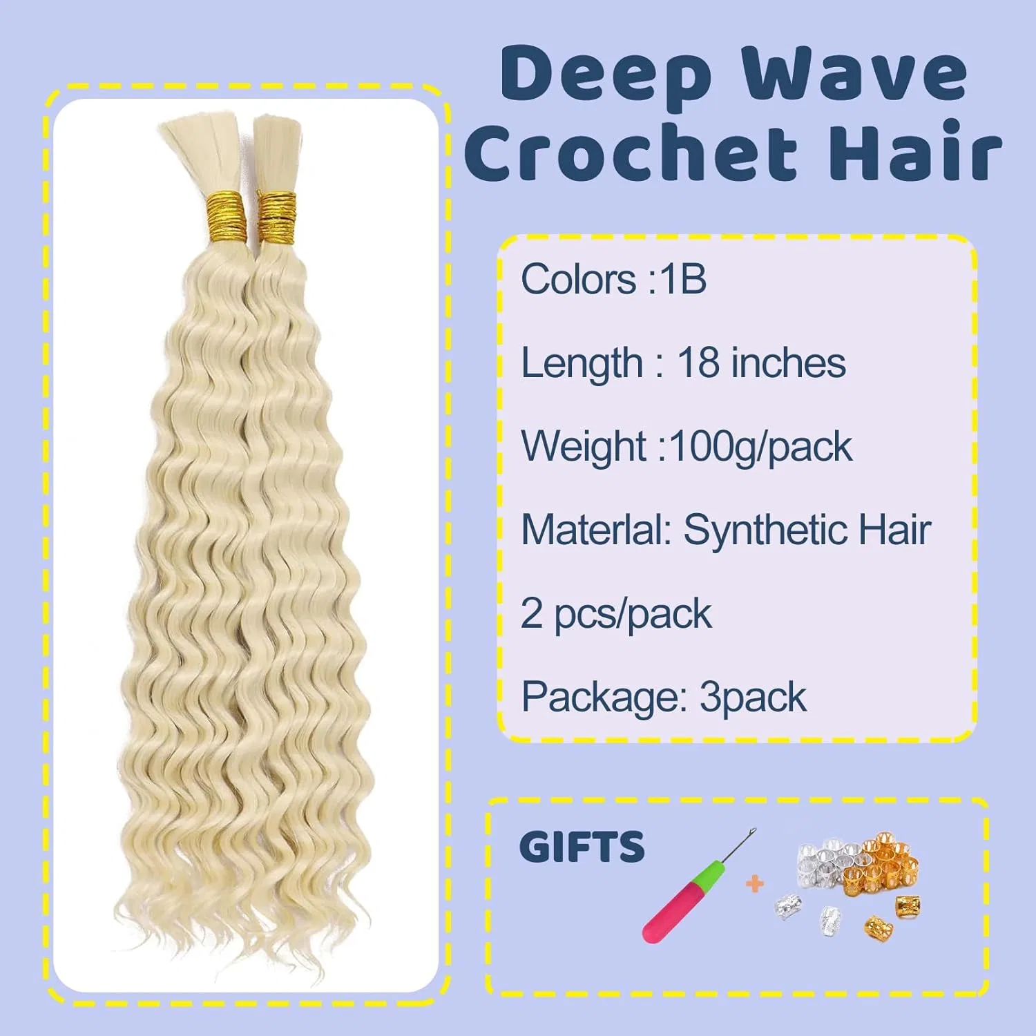 Комплект синтетических волос Deep Wave Bulk Hair 18 дюймов Bltyxt, 613 — фото 2