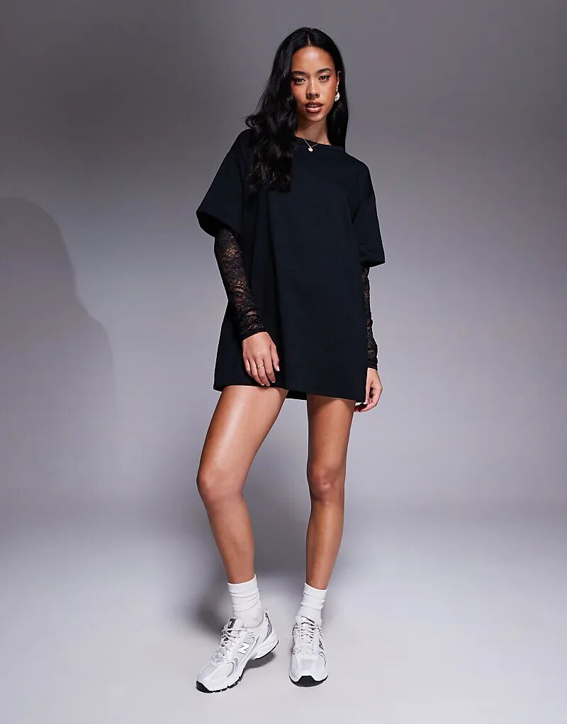 

Платье-футболка мини с рукавами из хлопка Fashionkilla черного цвета
