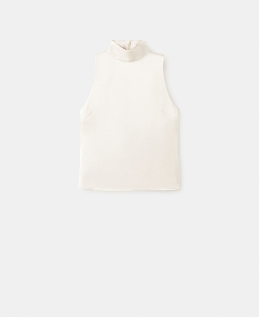 

Женская атласная блузка с высоким воротником MANGO, Ecru