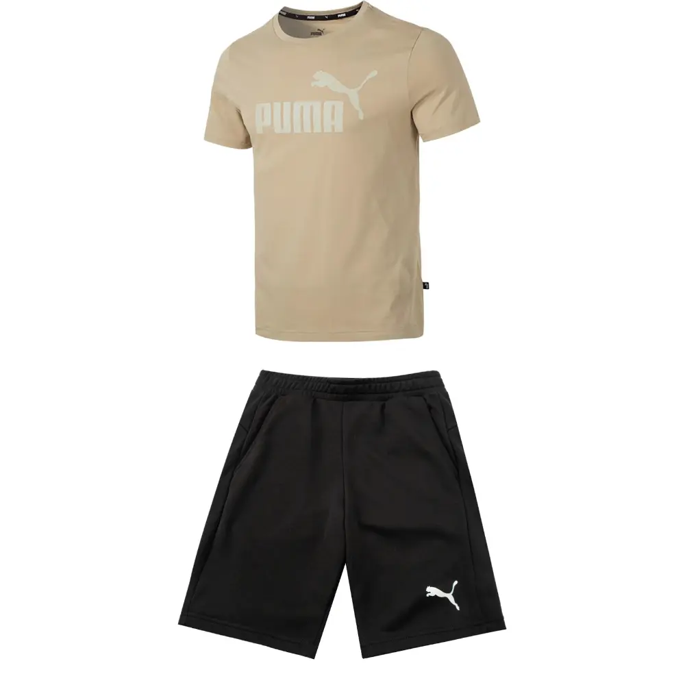

Повседневный спортивный мужской комплект: коричневый топ + черные шорты Puma, коричневый