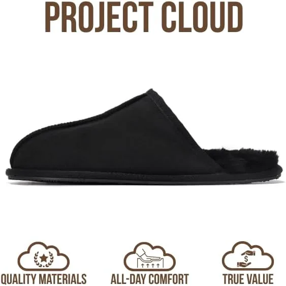 Мужские домашние тапочки Project Cloud из 100% натуральной кожи с подкладкой из натуральной овчины - мужские тапочки для дома с стелькой из пены с эффектом памяти - легкие и противоскользящие домашние мужские тапочки, черный — фото 2