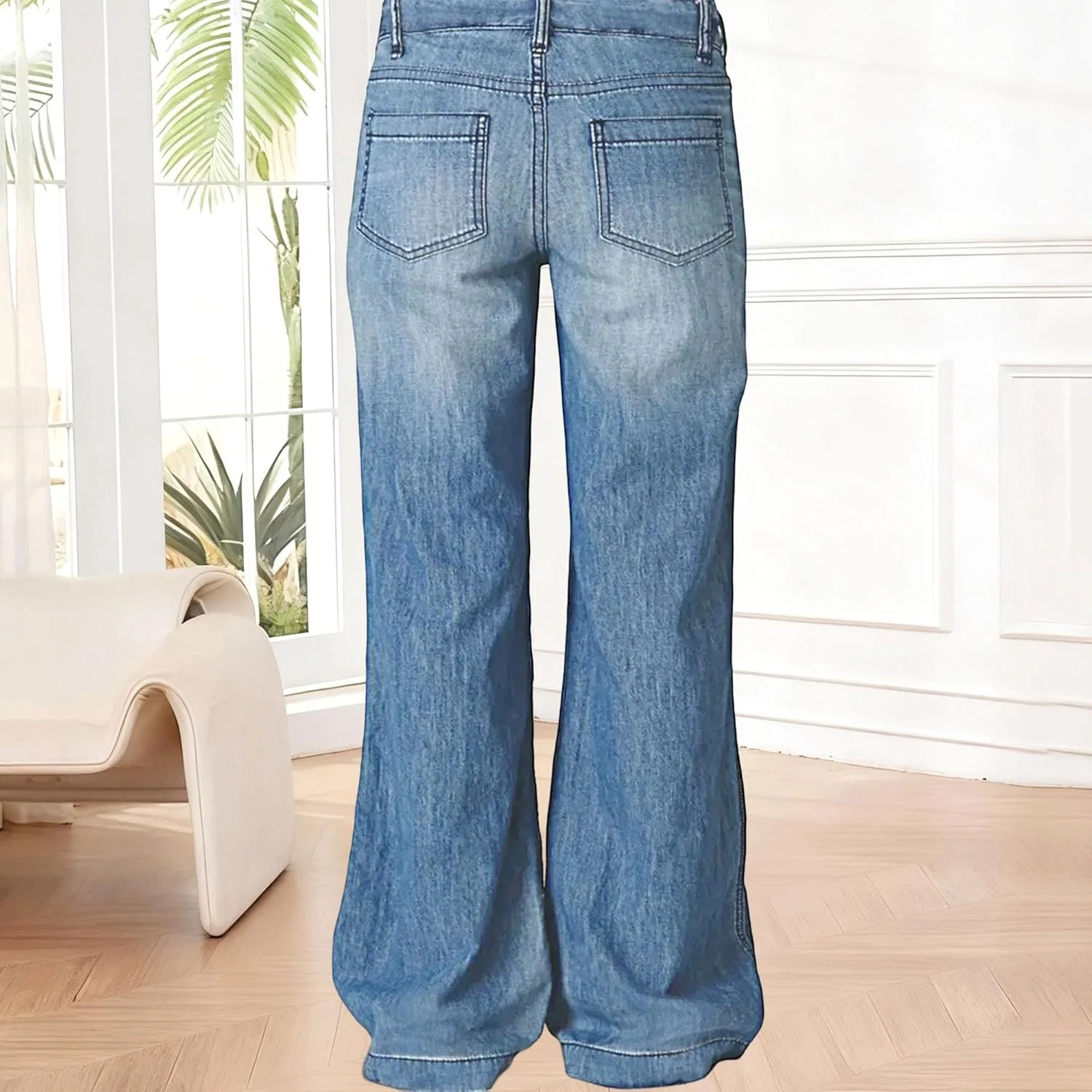 Джинсы свободного кроя, Wide Leg Jeans, Light Blue — фото 4