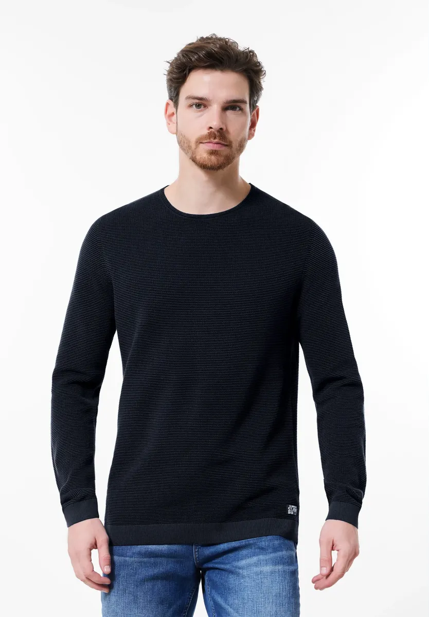 

STREET ONE MEN свитер с круглым вырезом, однотонный, синий