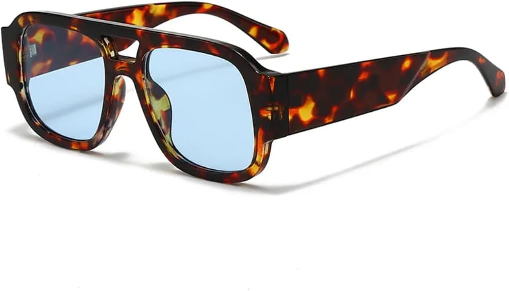 

Модные женские солнцезащитные очки с двойной перемычкой и защитой от УФ-излучения UV400, ретро-очки с широкими дужками, мужские солнцезащитные очки VFDHN, Leopard Blue