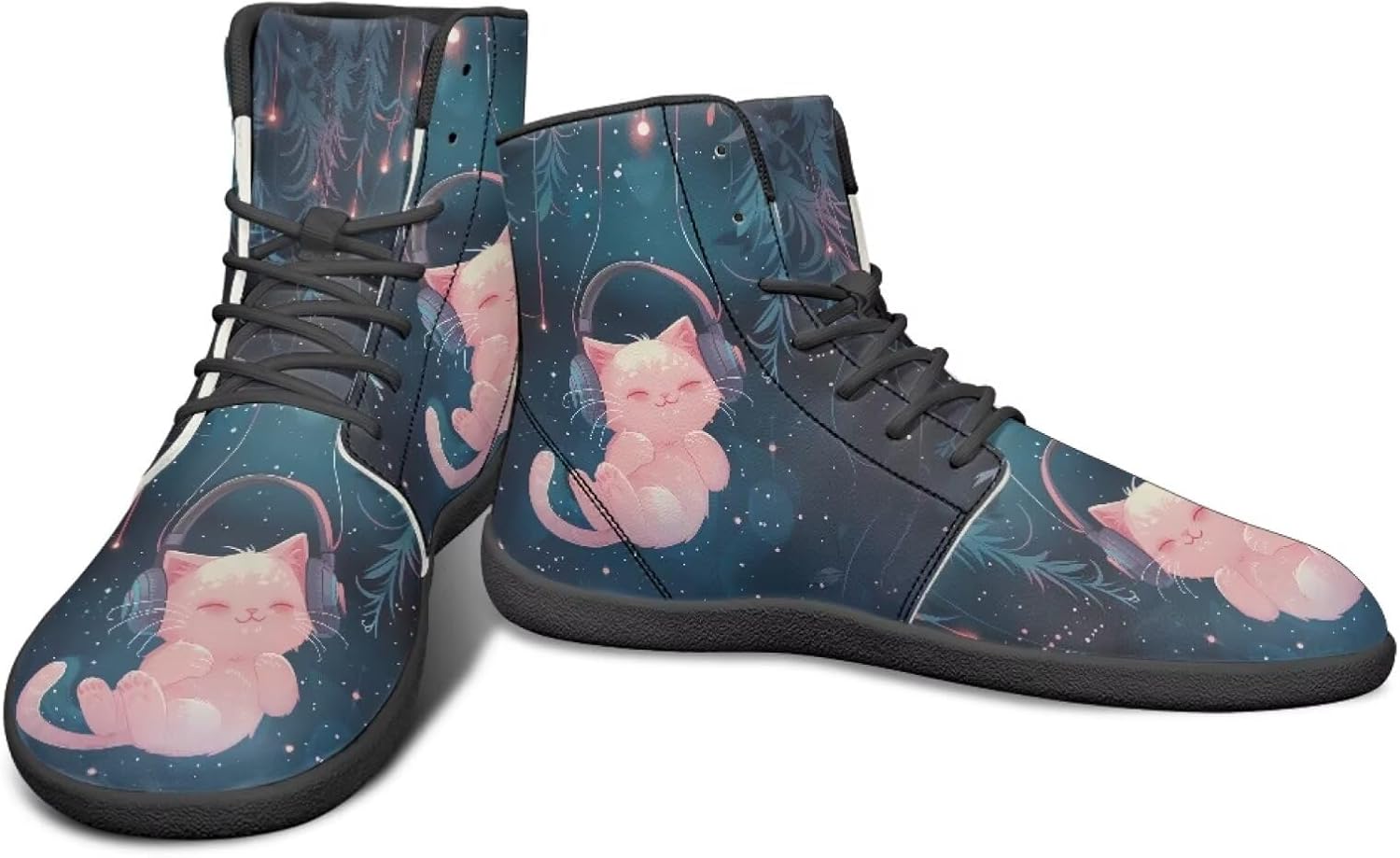 

Мужские высокие кроссовки Animal Design с широким носком и резиновой подошвой для бега и с нулевым перепадом высоты, обеспечивающие ощущение поверхности Watdotory, Cat With Headphones Design