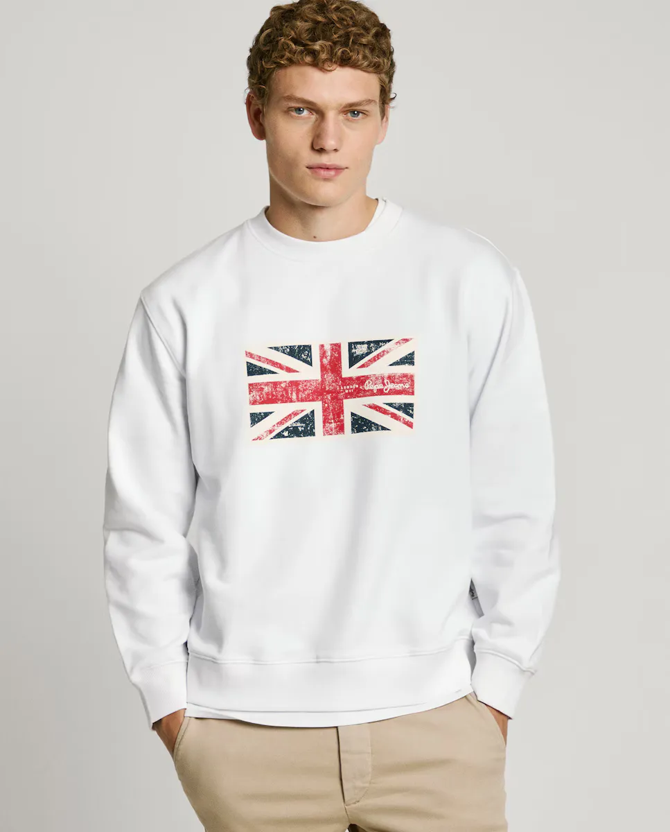 

Мужская толстовка с круглым вырезом и принтом Union Jack Pepe Jeans, белый