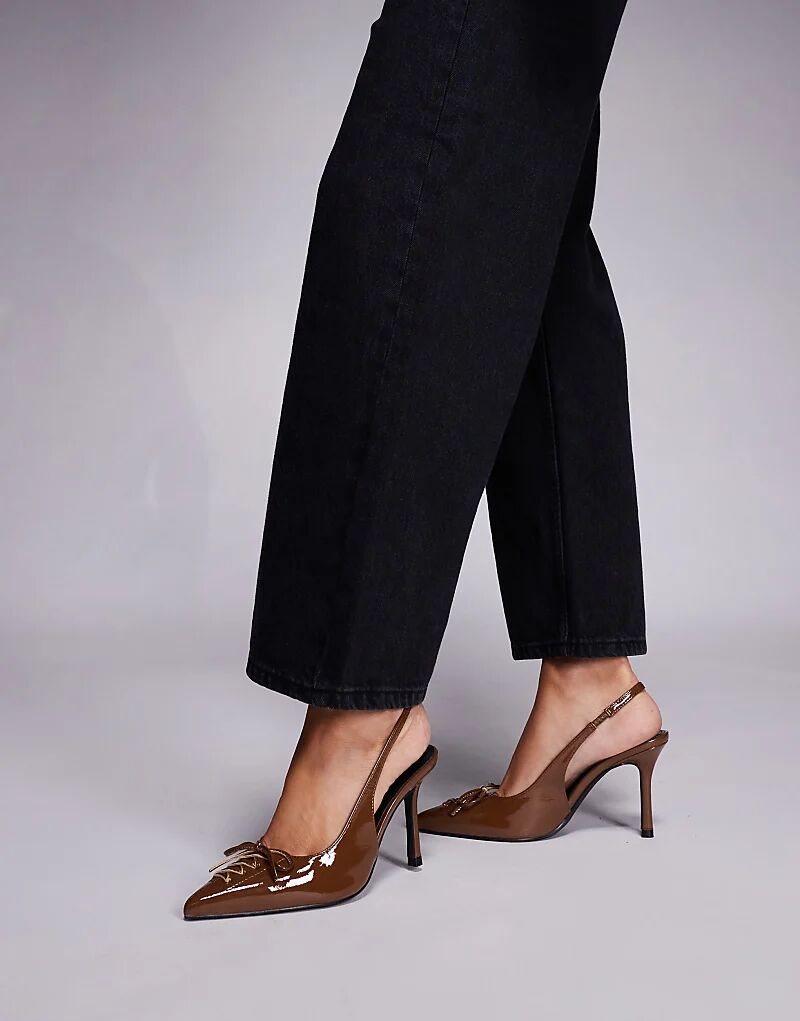 Туфли Public Desire Penelope с открытым носком и шнурками коричневого цвета — фото 2