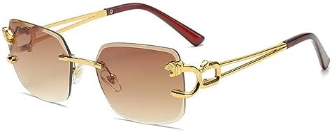 

Квадратные солнцезащитные очки без оправы для женщин, ретро-очки с изображением головы гепарда для мужчин, летние вечеринки, защита от ультрафиолета UV400 MTZJH, C03 Gold Brown