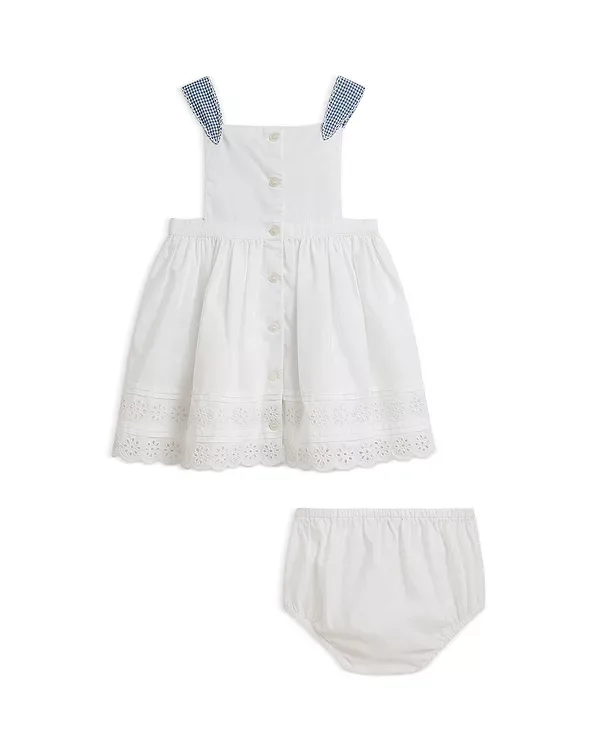 Платье и панталоны из хлопкового поплина с перфорацией Polo - для малышей Ralph Lauren, White — фото 3