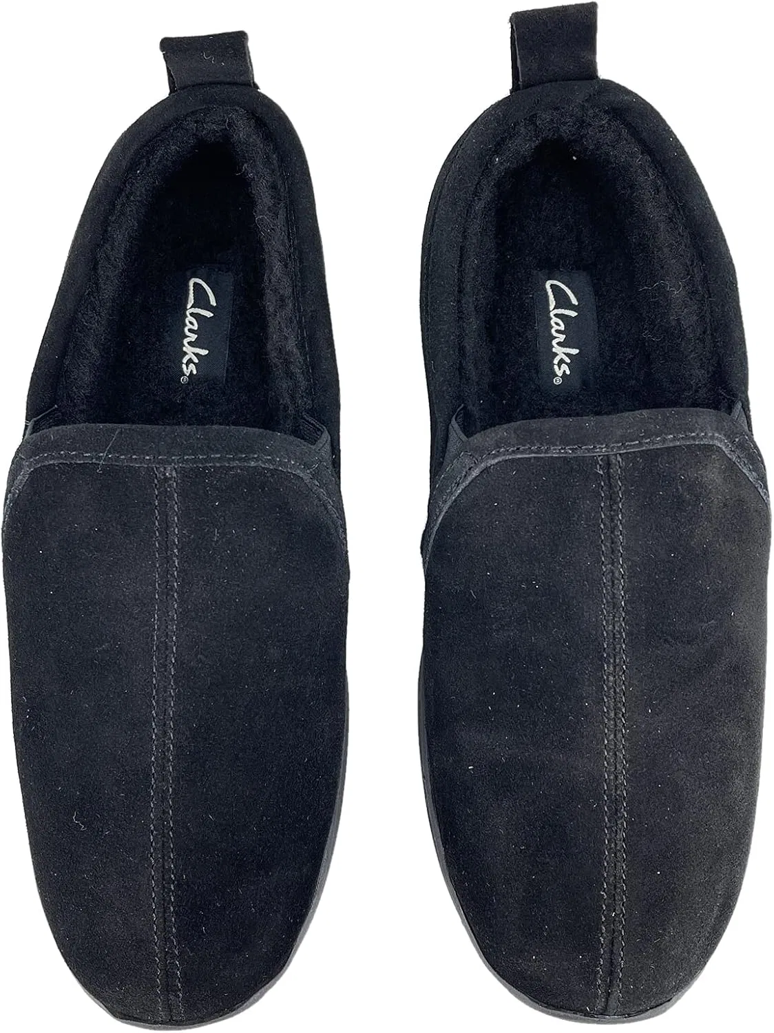 Тапочки из замши и кожи с мехом, Clarks, черный — фото 3