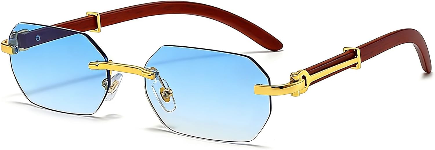 

Солнцезащитные очки без оправы прямоугольной формы для мужчин и женщин, ретро, ​​маленькая квадратная оправа, солнцезащитные очки без оправы в стиле 70-х FLJMRAVER, A4* Gold / Gradient Blue