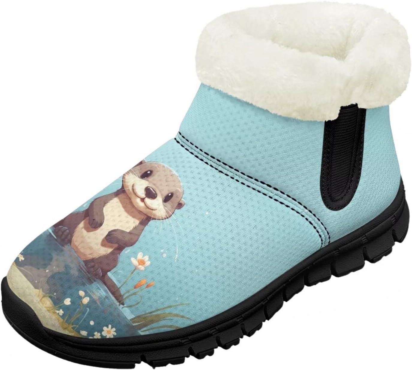 

Детские зимние ботинки для девочек с меховой подкладкой, с короткой подошвой, противоскользящие, легкие уличные теплые ботинки для малышей Pointodoor, Brown Otter Floral Print