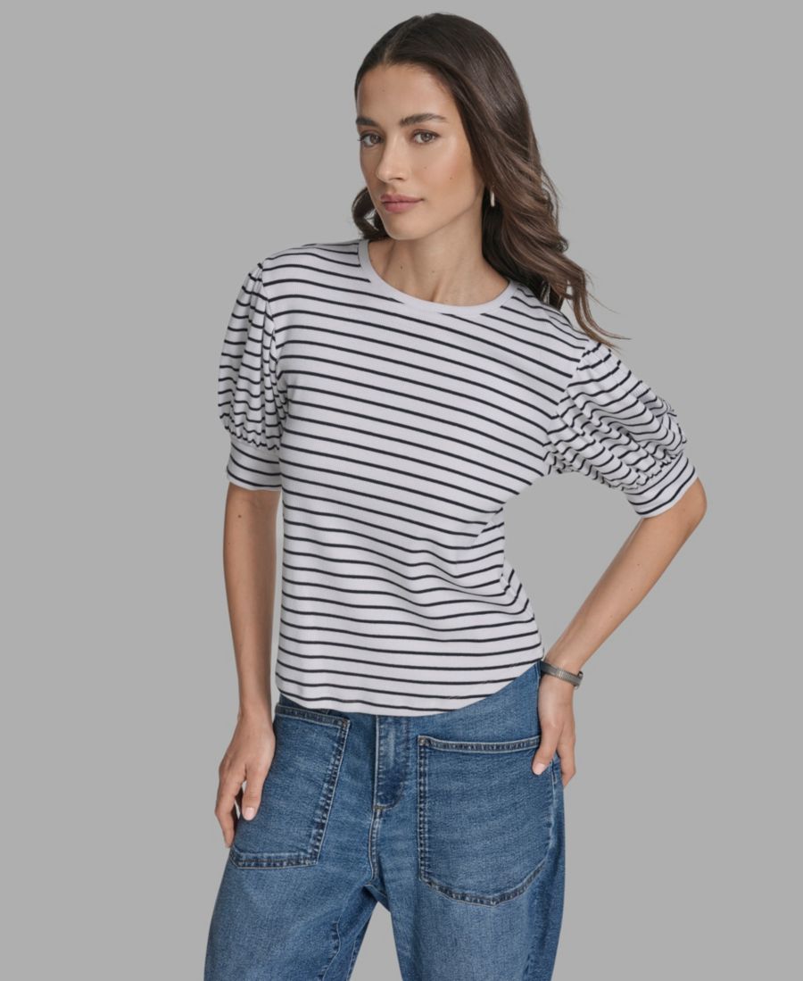 

Женская футболка с коротким рукавом и круглым вырезом в полоску BCBG, Navy/white Stripe