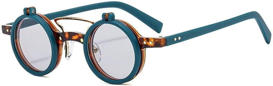 

Популярные модные маленькие круглые панк-солнцезащитные очки с двойной перемычкой для женщин, ретро-очки с откидными линзами, защита от УФ-излучения UV400, мужские солнцезащитные очки с заклепками LXLHWN, Green Light Grey