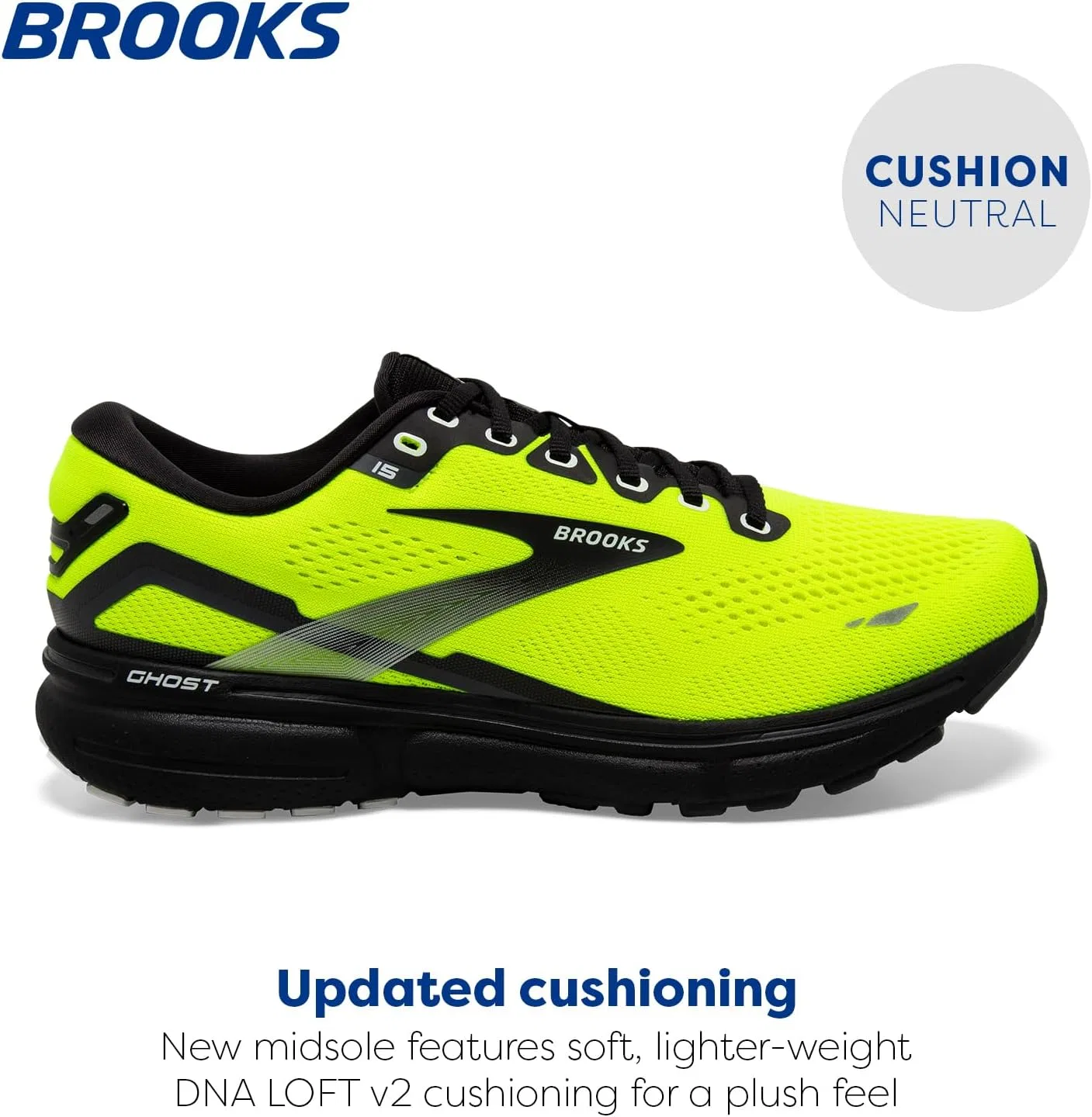 Мужские беговые кроссовки Brooks Ghost 15 нейтрального цвета, Black/Ebony/Nightlife — фото 3