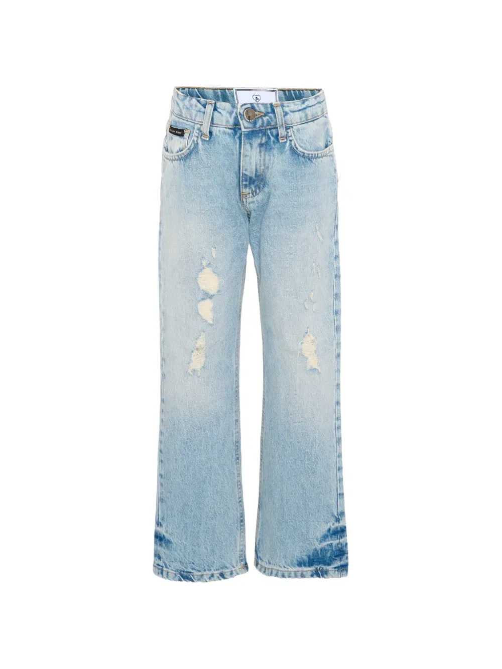 Джинсы с потертостями и логотипом Philipp Plein Junior, синий