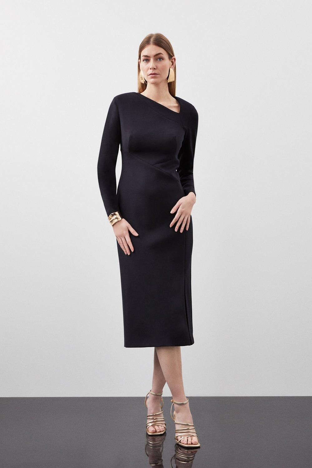 

Платье макси с асимметричными сетчатыми вставками Petite Scuba Tailor Karen Millen, черный